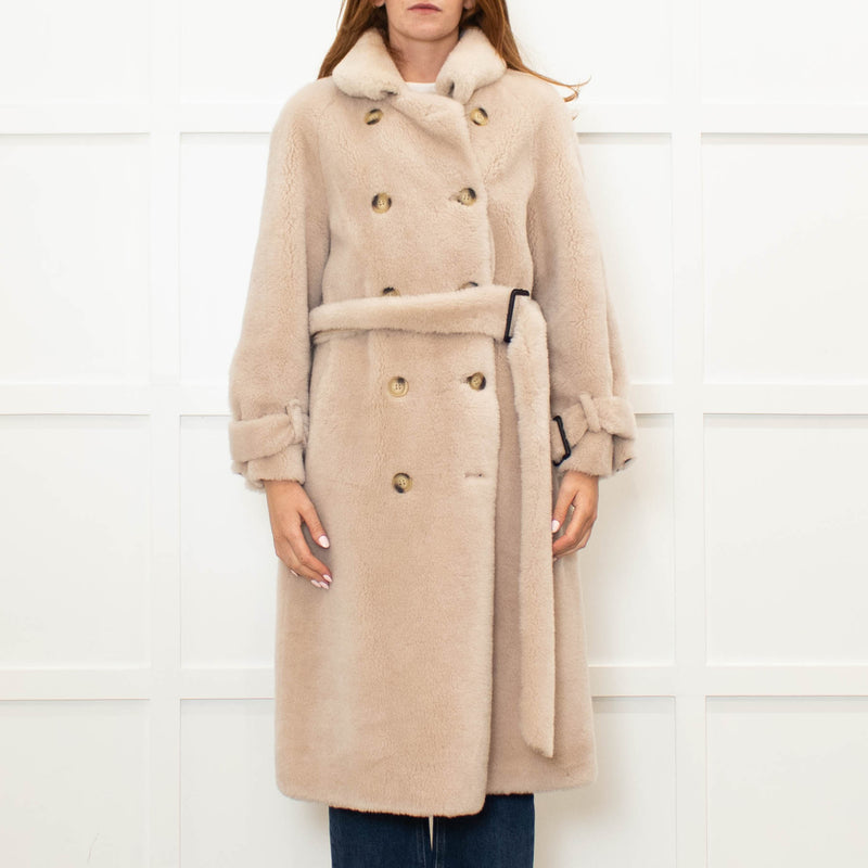 Fox London Faux Shearling Cream Trench Coat