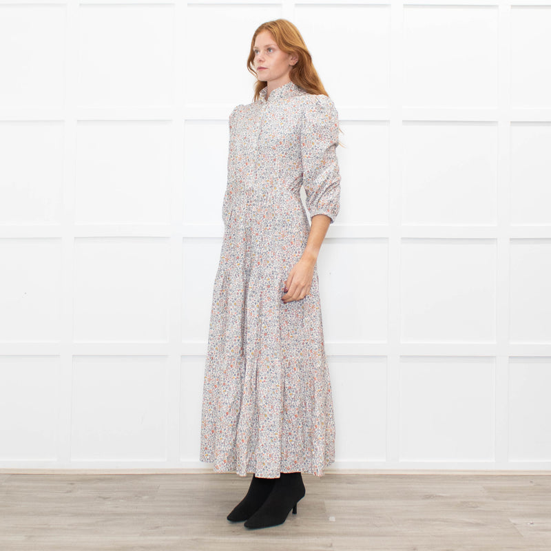Ridley White Grey Orange Floral Corduroy Maxi Dress