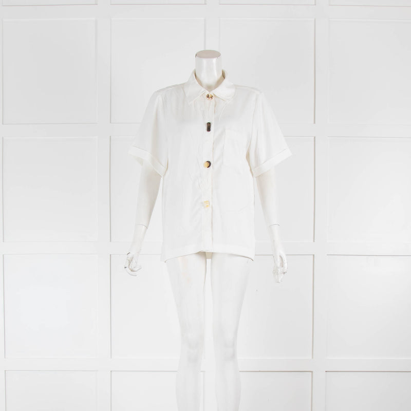 Rejina Pyo Cream Crinkle Various Button Detail Blouse