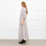 Ridley White Grey Orange Floral Corduroy Maxi Dress