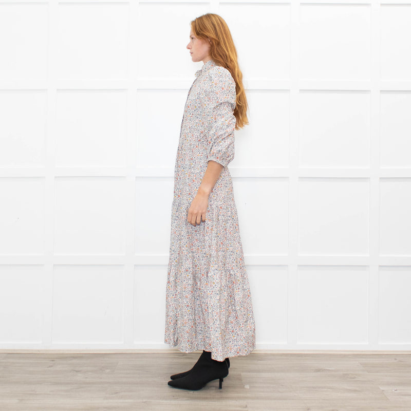 Ridley White Grey Orange Floral Corduroy Maxi Dress