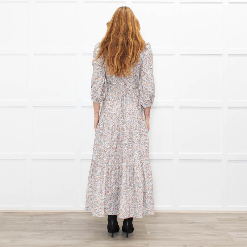 Ridley White Grey Orange Floral Corduroy Maxi Dress