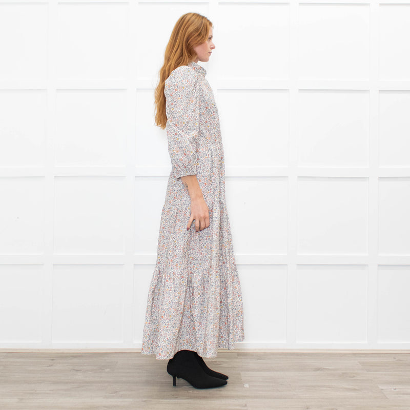 Ridley White Grey Orange Floral Corduroy Maxi Dress