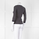 Tory Burch Navy Cream Stripe Wool Button Shoulder Jumper