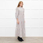Ridley White Grey Orange Floral Corduroy Maxi Dress