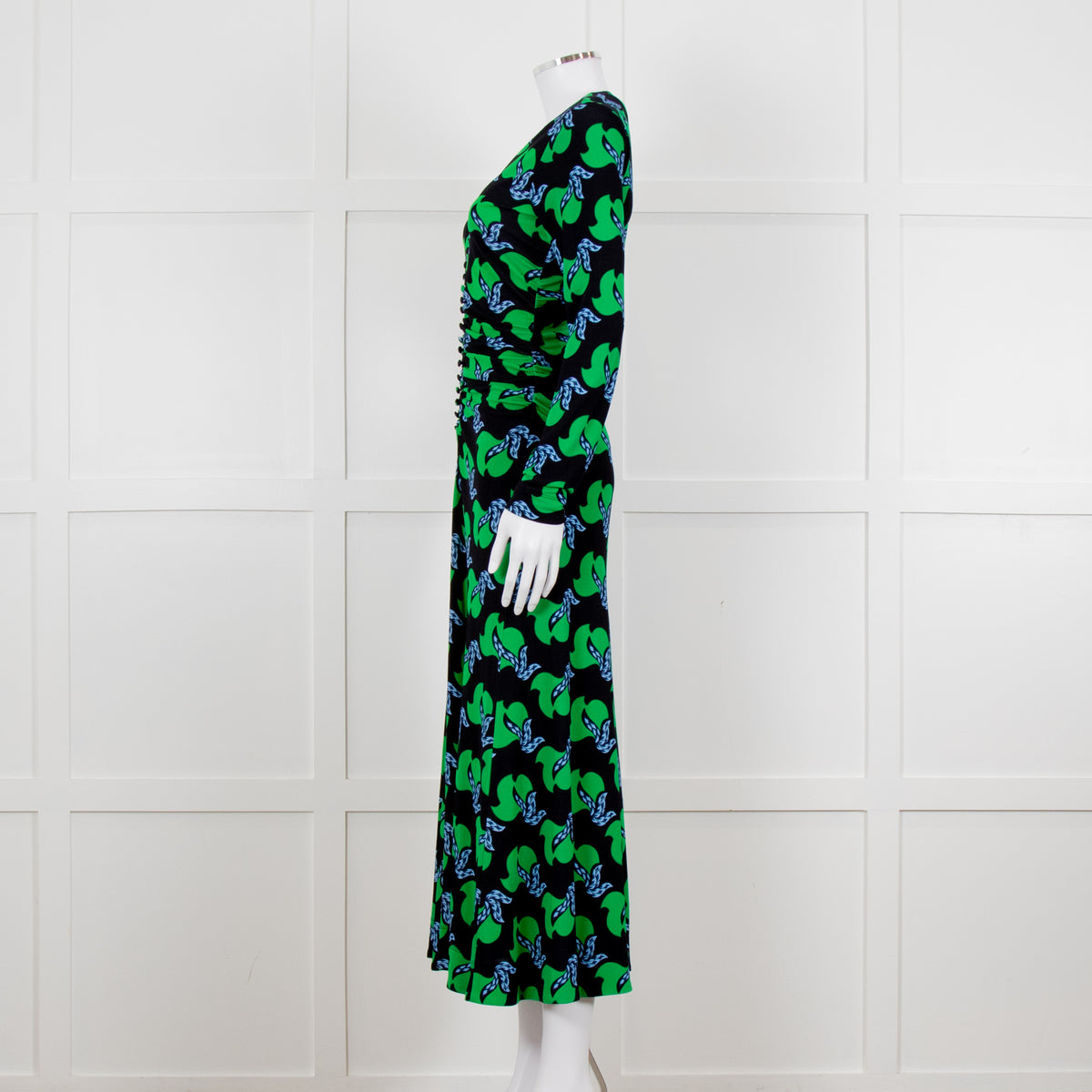 Me + Em Black Green Birds of Paradise Crepe Maxi Dress