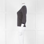 Tory Burch Navy Cream Stripe Wool Button Shoulder Jumper
