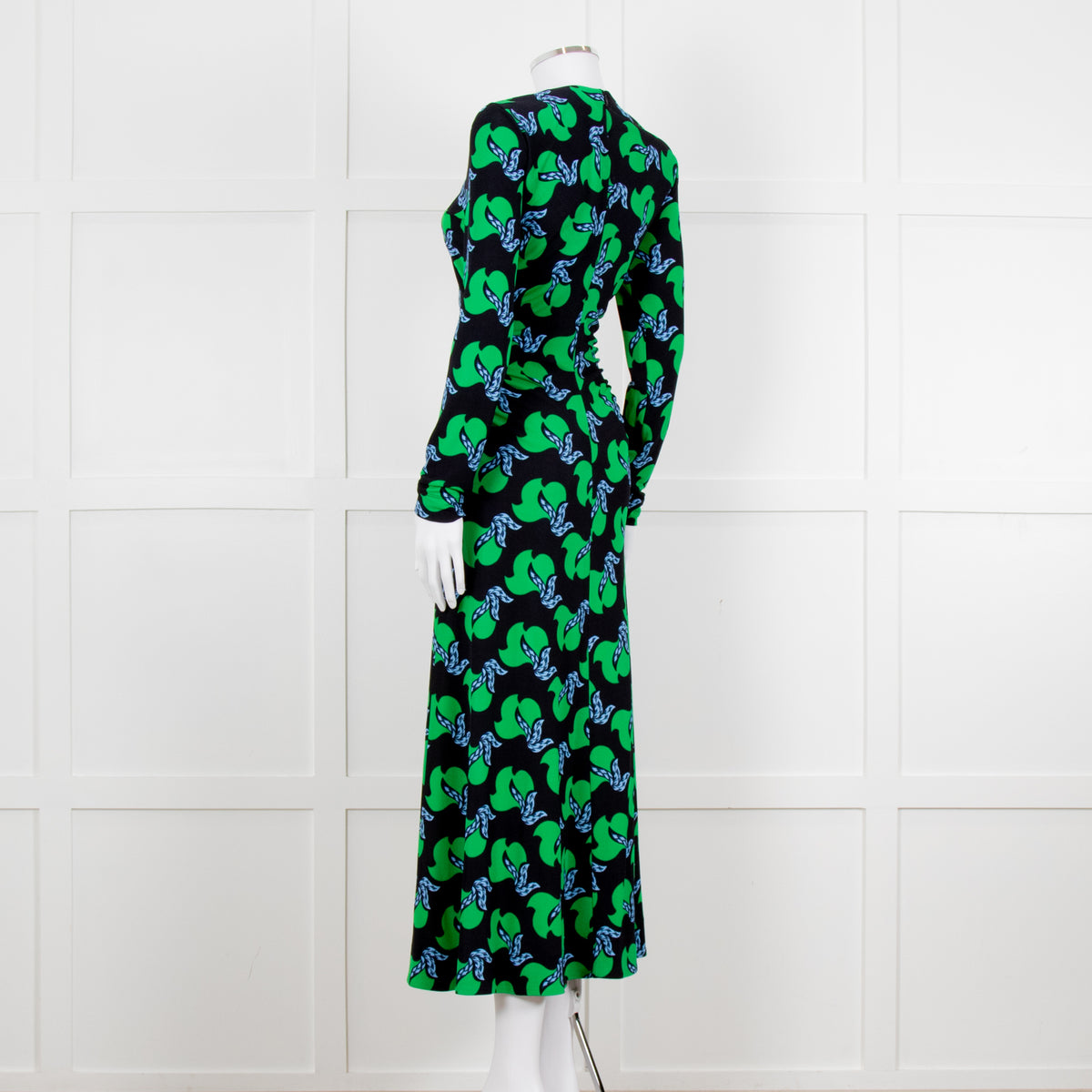 Me + Em Black Green Birds of Paradise Crepe Maxi Dress