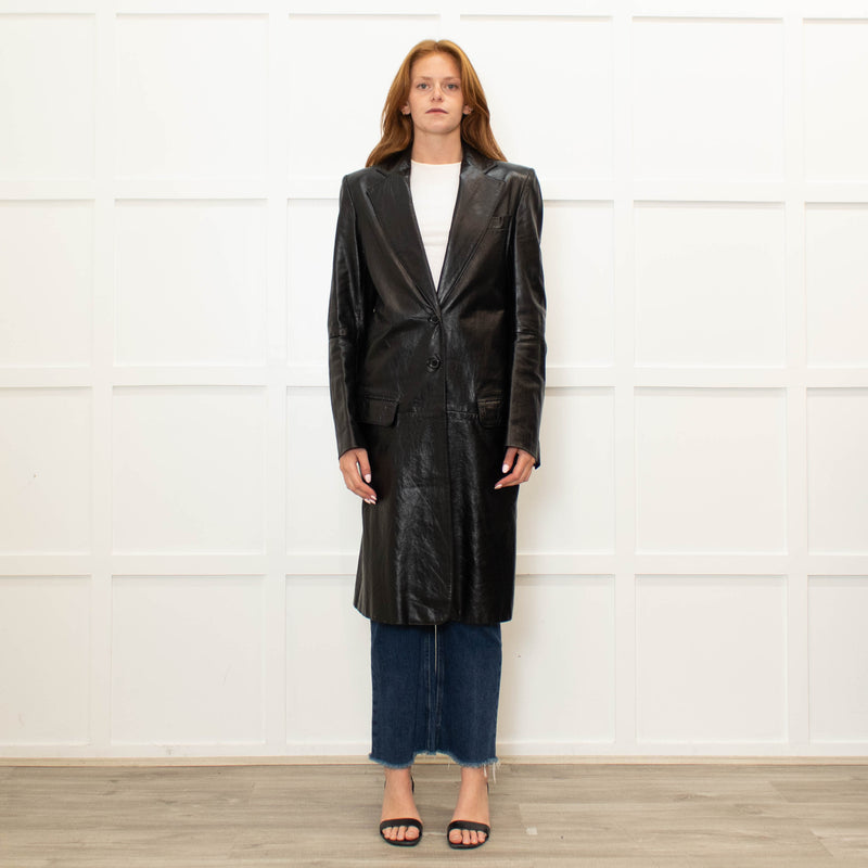 Ann Demeulemeester Black Leather Trench Coat