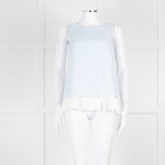 Max Mara Pale Blue White Sleeveless Pleated Bottom Top