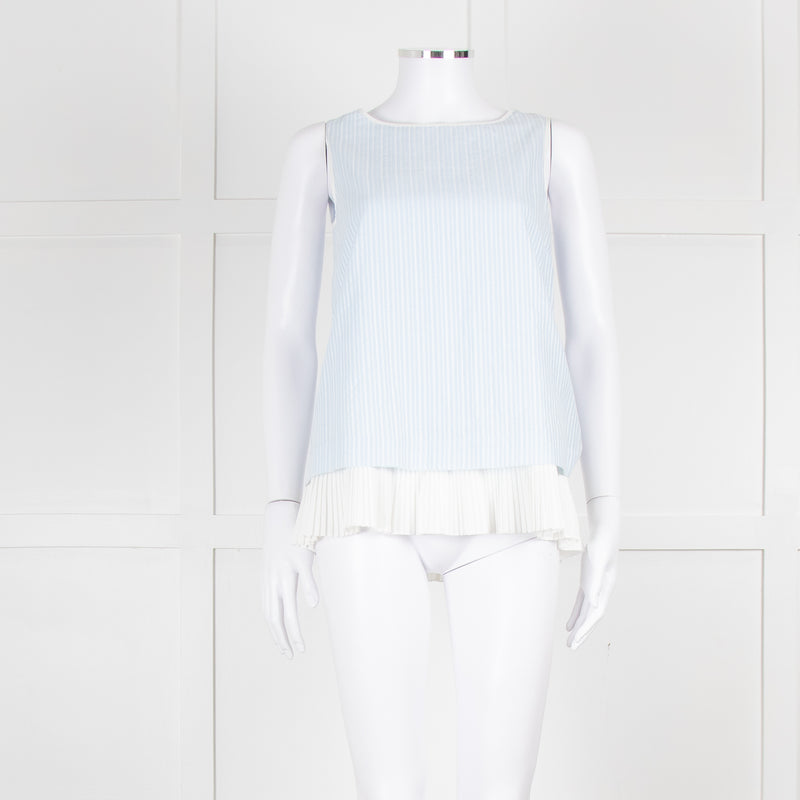 Max Mara Pale Blue White Sleeveless Pleated Bottom Top