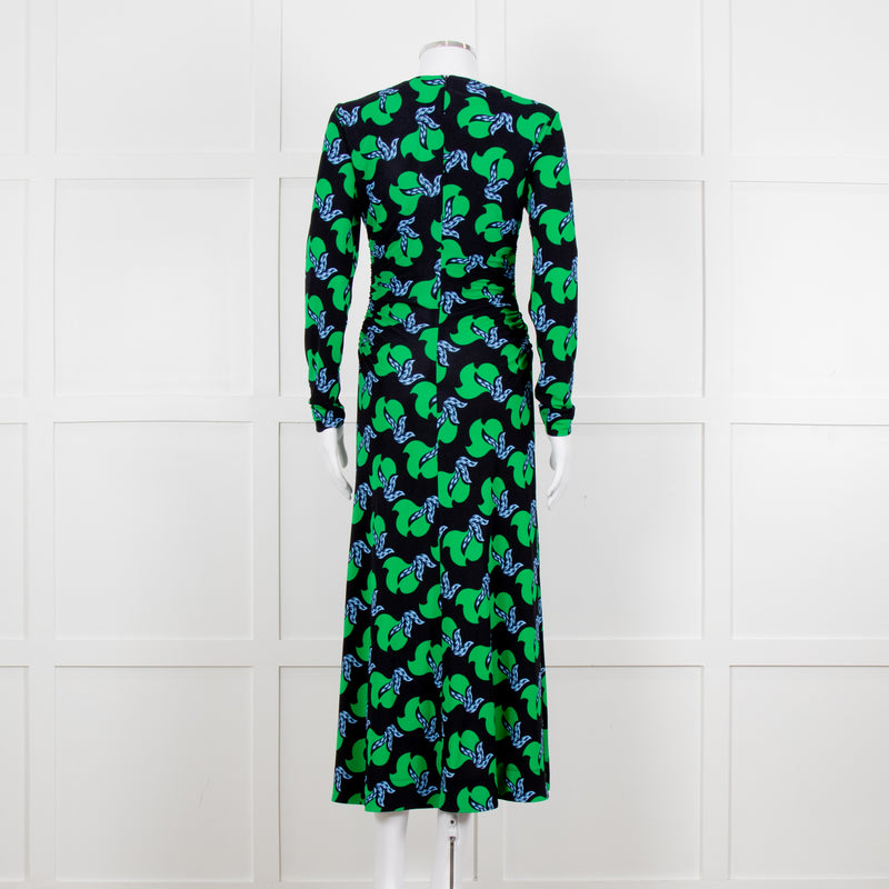 Me + Em Black Green Birds of Paradise Crepe Maxi Dress