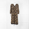 Ba&sh Black Gold Cream Branch Print Sleeved Midi Dress