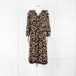 Ba&sh Black Gold Cream Branch Print Sleeved Midi Dress