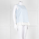 Max Mara Pale Blue White Sleeveless Pleated Bottom Top
