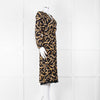 Ba&sh Black Gold Cream Branch Print Sleeved Midi Dress