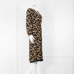 Ba&sh Black Gold Cream Branch Print Sleeved Midi Dress