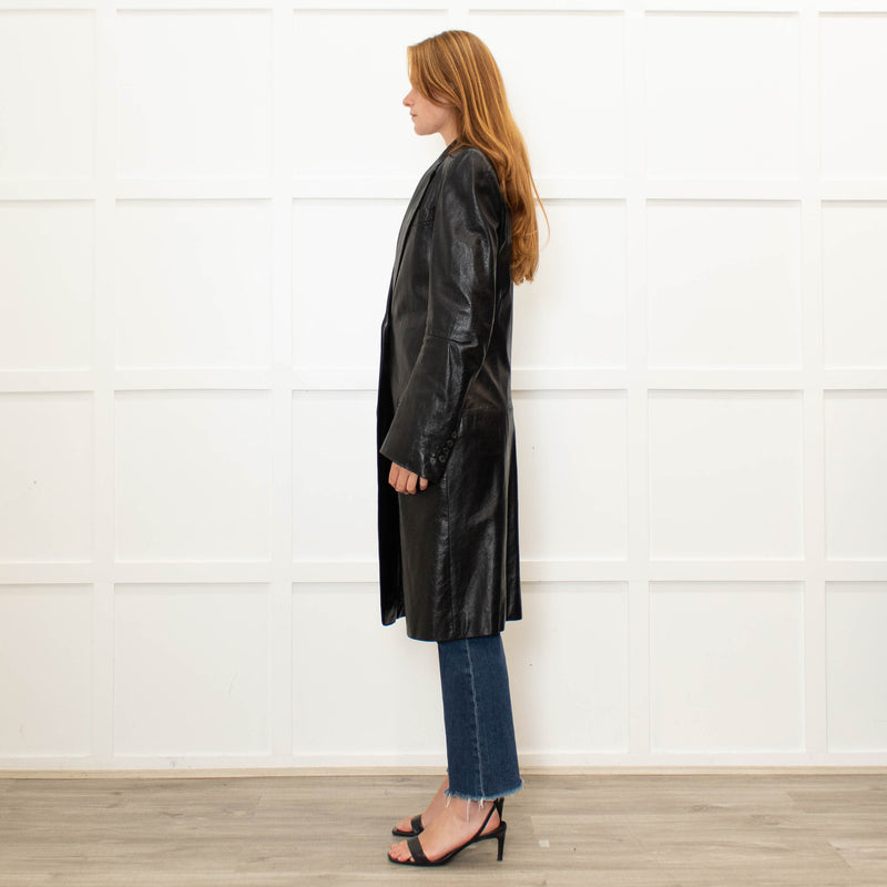 Ann Demeulemeester Black Leather Trench Coat