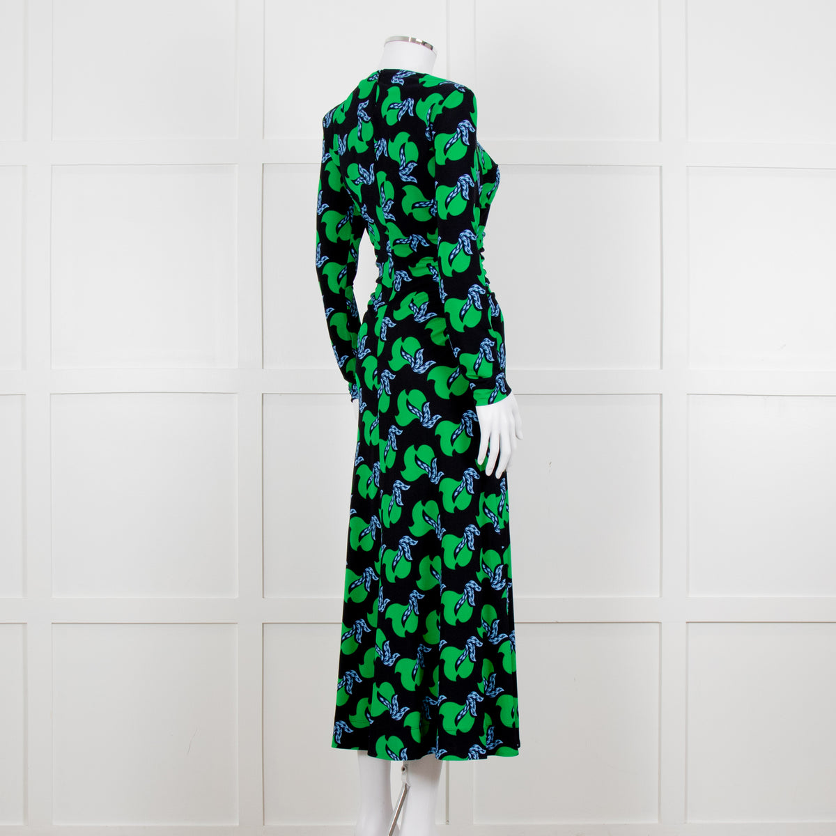 Me + Em Black Green Birds of Paradise Crepe Maxi Dress