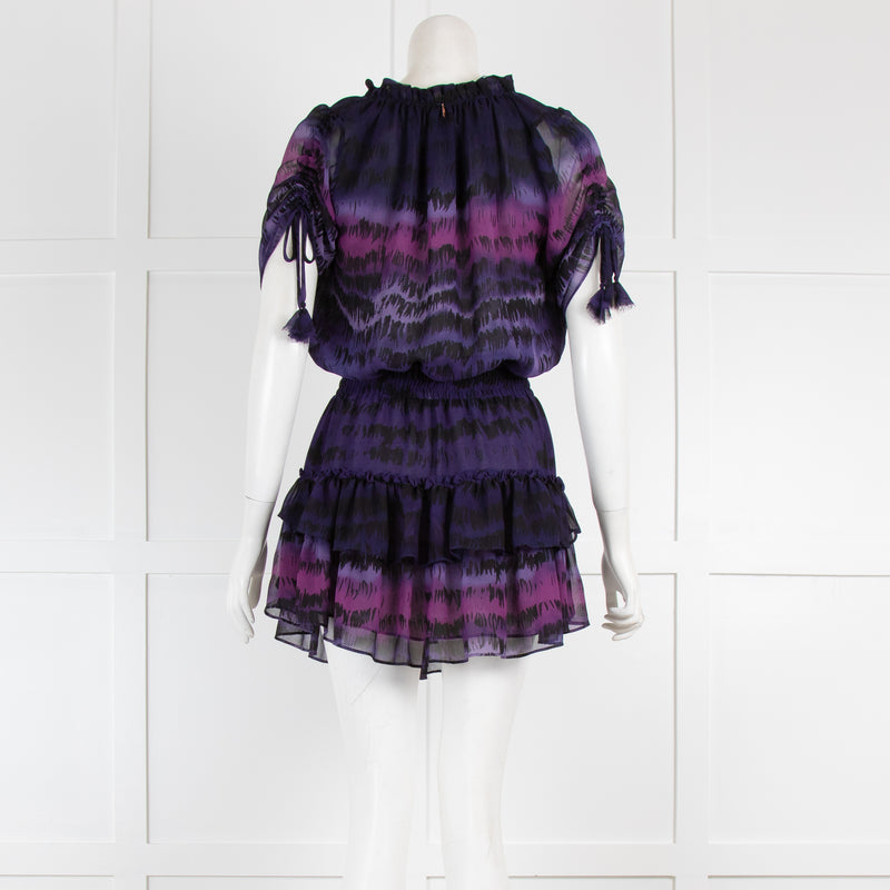 Misa Purple/Mauve Line Print Ruffle Mini Dress