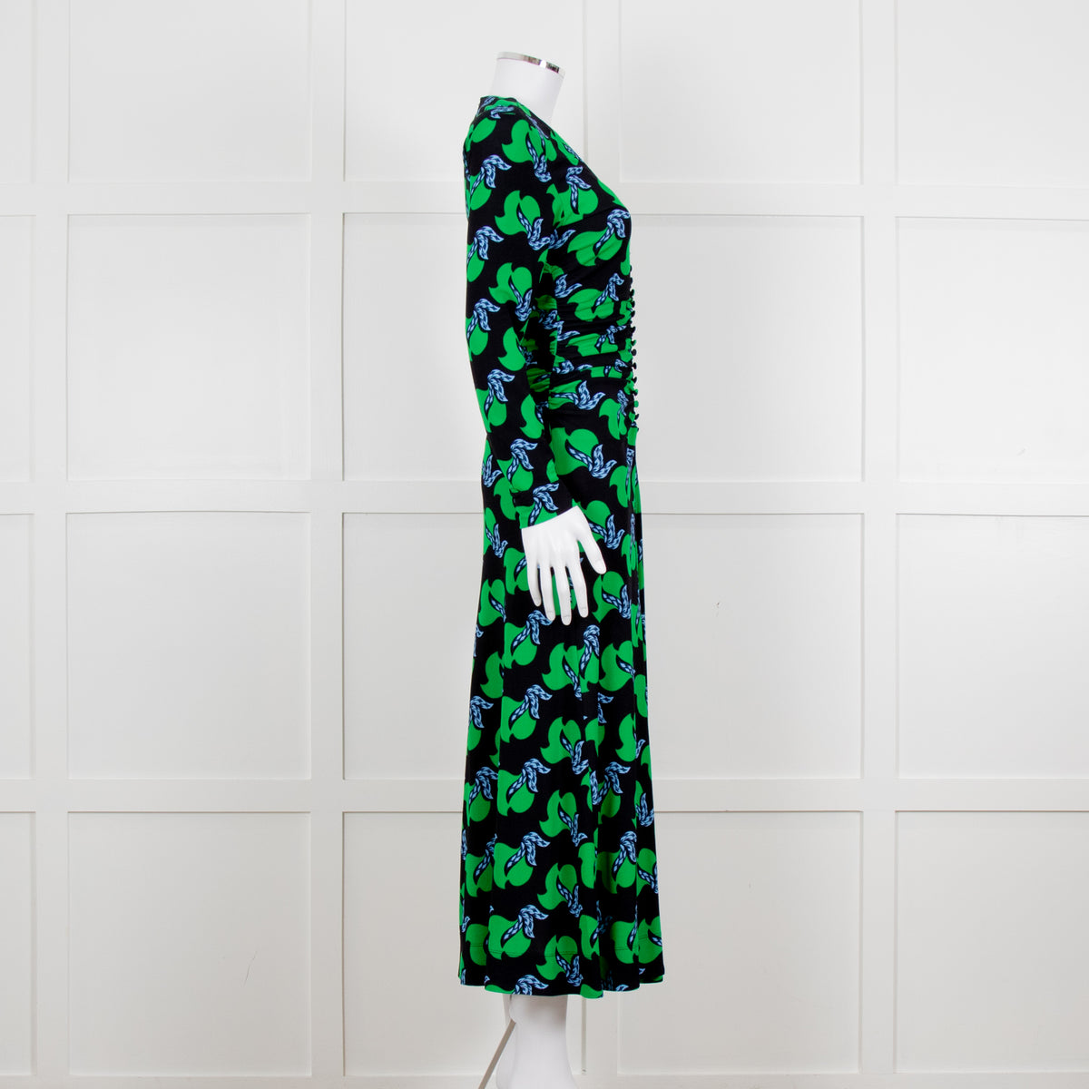 Me + Em Black Green Birds of Paradise Crepe Maxi Dress