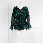 Misa Los Angeles Black and Green Floral Smock Waist Mini Dress