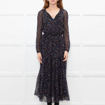 Ridley Navy White Red Floral Elasticated Waist Tiered Silk Dress