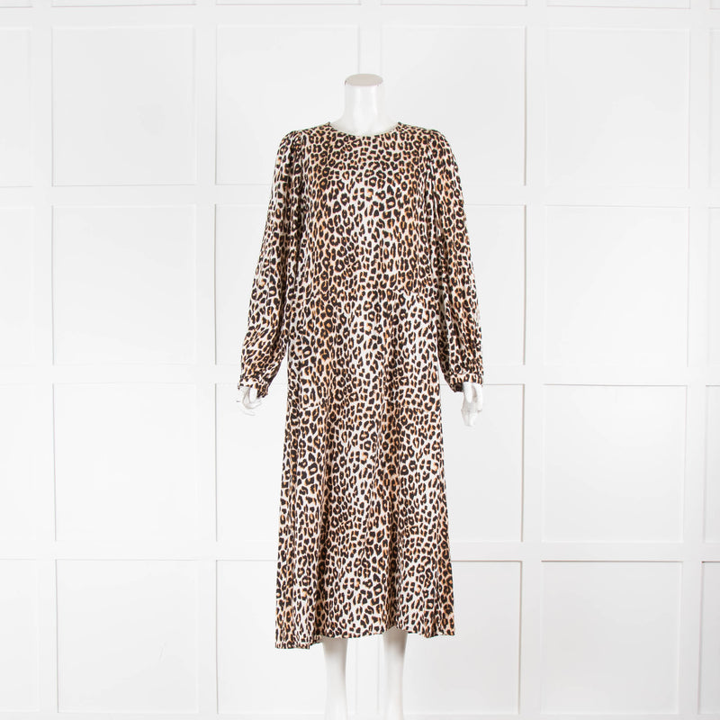 Lollys Laundry Cream Brown Black Animal Print Long Sleeve Front Pocket Dress