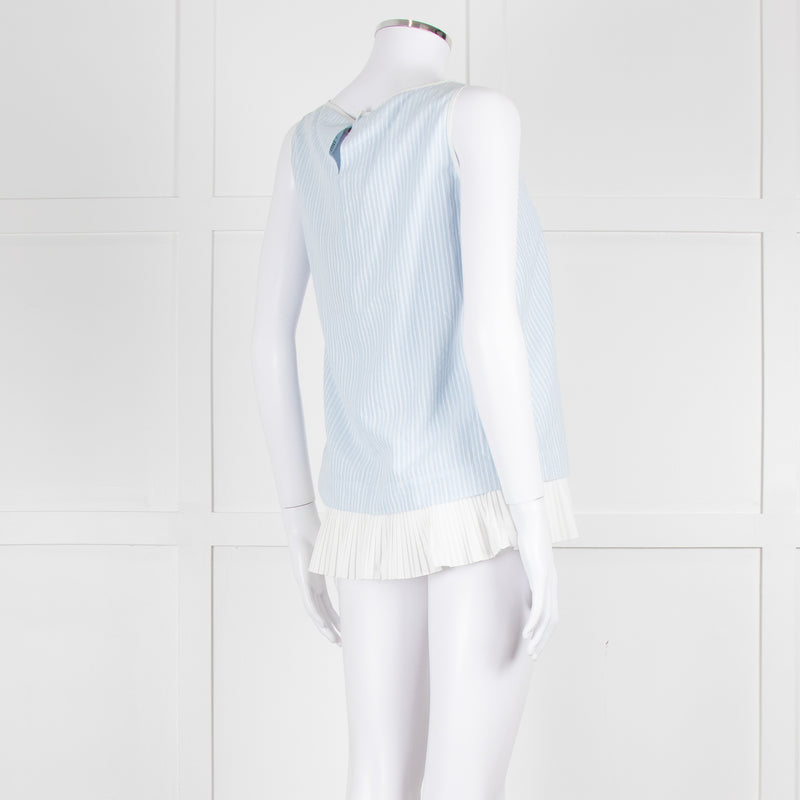 Max Mara Pale Blue White Sleeveless Pleated Bottom Top