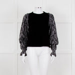 Me + Em Black White Embroidered Sleeves Sweatshirt