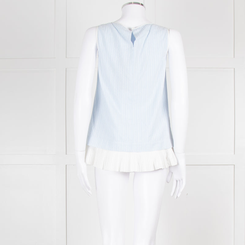 Max Mara Pale Blue White Sleeveless Pleated Bottom Top