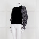 Me + Em Black White Embroidered Sleeves Sweatshirt