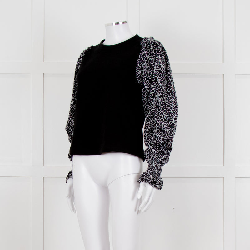Me + Em Black White Embroidered Sleeves Sweatshirt