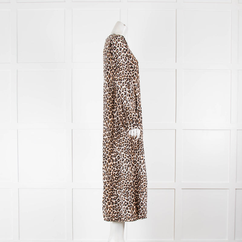 Lollys Laundry Cream Brown Black Animal Print Long Sleeve Front Pocket Dress