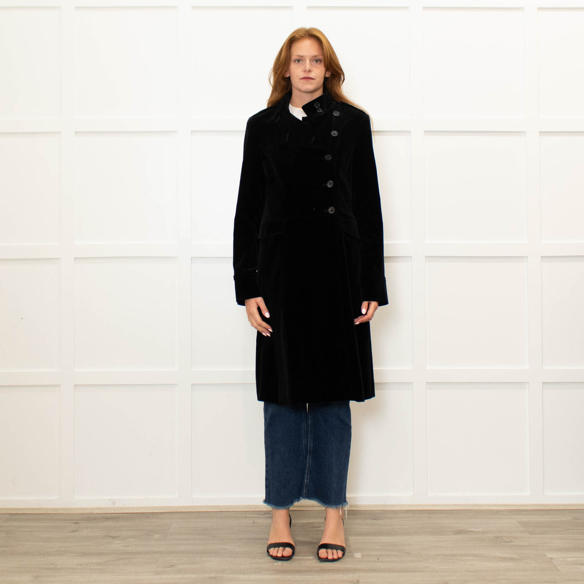 Theory Black Velvet Military Style Coat