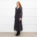 Ridley Navy White Red Floral Elasticated Waist Tiered Silk Dress