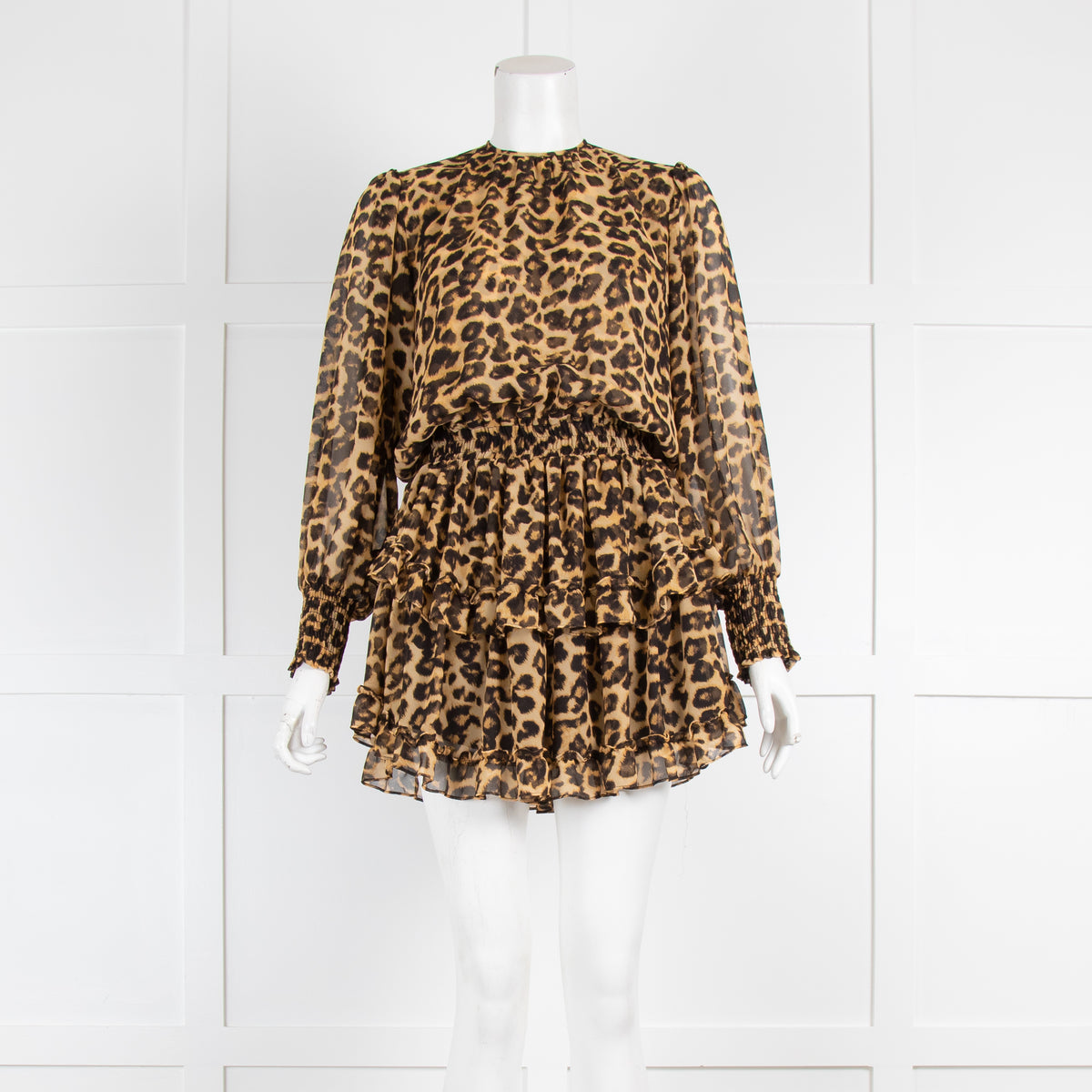 Misa Animal Print long Sleeve Ruffle Mini Dress