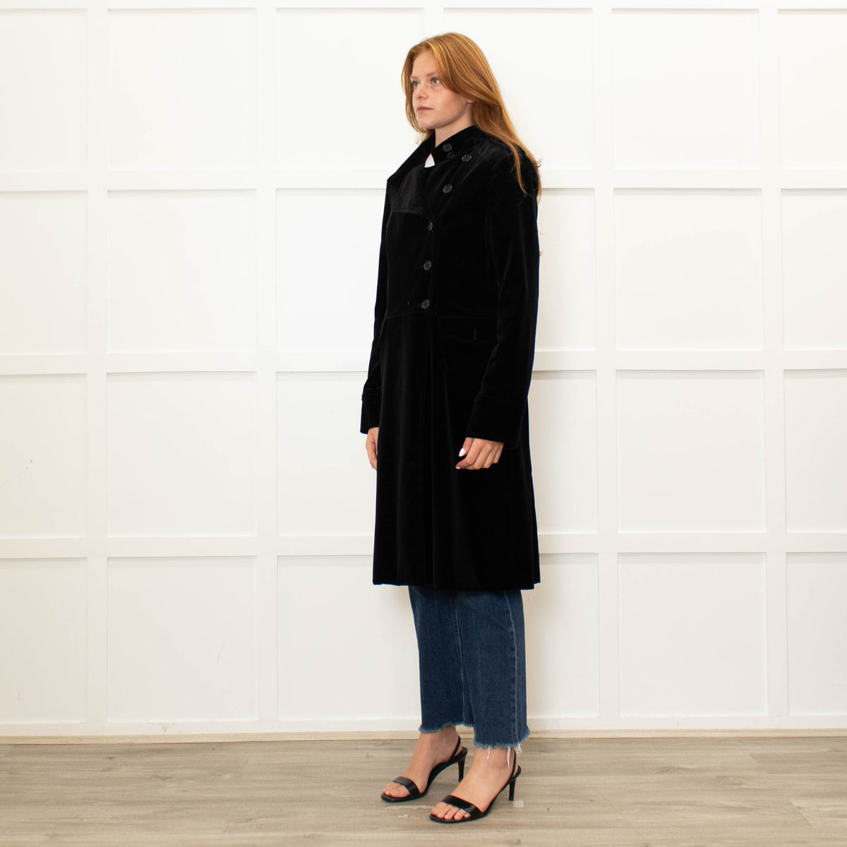 Theory Black Velvet Military Style Coat