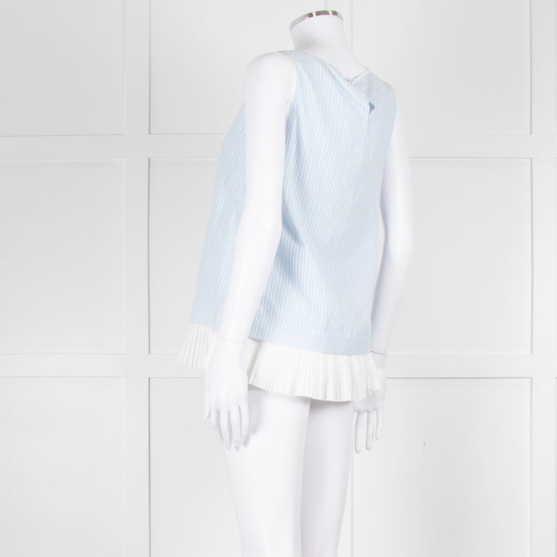Max Mara Pale Blue White Sleeveless Pleated Bottom Top