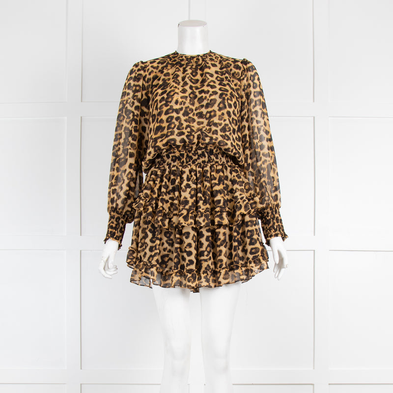 Misa Animal Print long Sleeve Ruffle Mini Dress