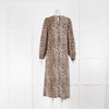 Lollys Laundry Cream Brown Black Animal Print Long Sleeve Front Pocket Dress