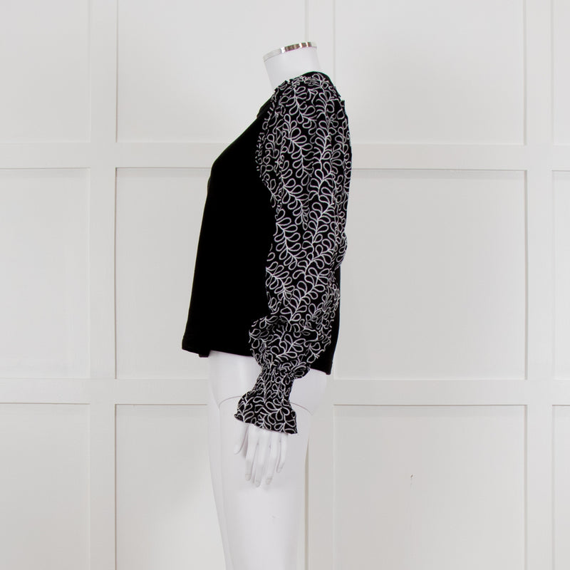 Me + Em Black White Embroidered Sleeves Sweatshirt