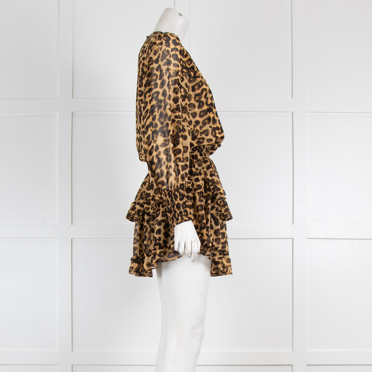 Misa Animal Print long Sleeve Ruffle Mini Dress