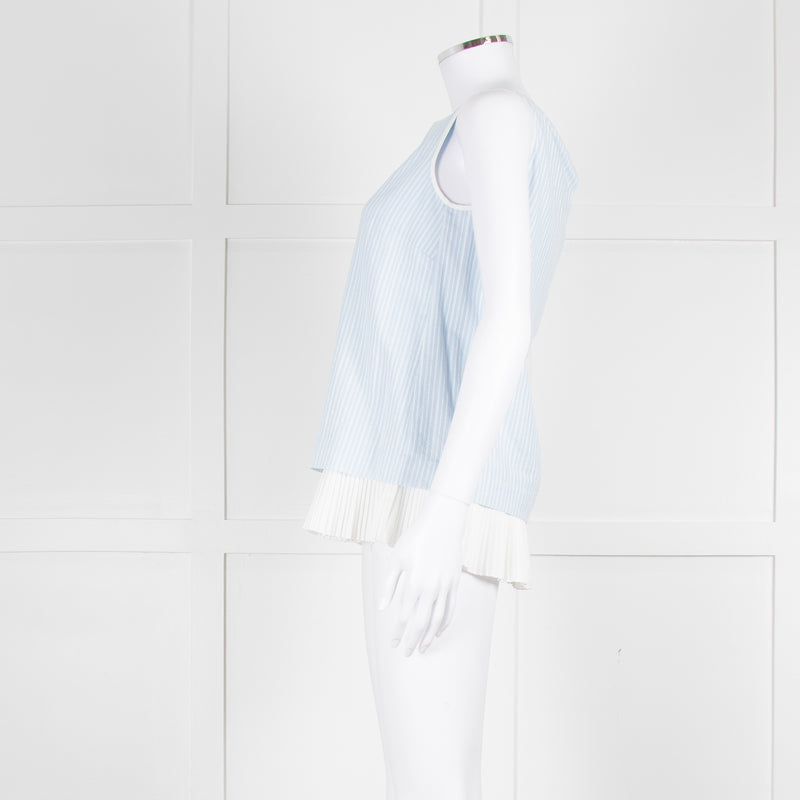Max Mara Pale Blue White Sleeveless Pleated Bottom Top