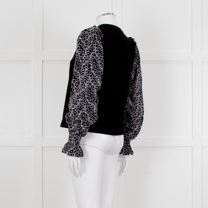 Me + Em Black White Embroidered Sleeves Sweatshirt