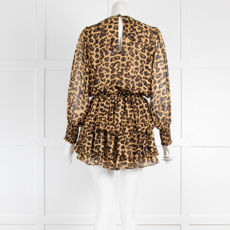 Misa Animal Print long Sleeve Ruffle Mini Dress
