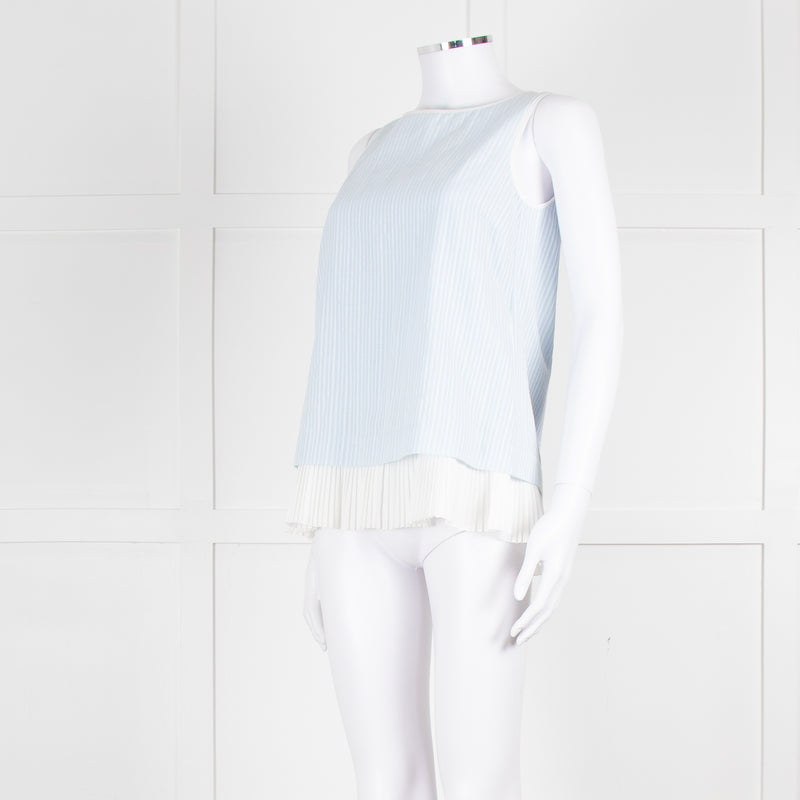 Max Mara Pale Blue White Sleeveless Pleated Bottom Top