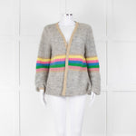 Wyse Grey Rainbow Stripe Mohair Wool Blend Gold Trim Cardigan