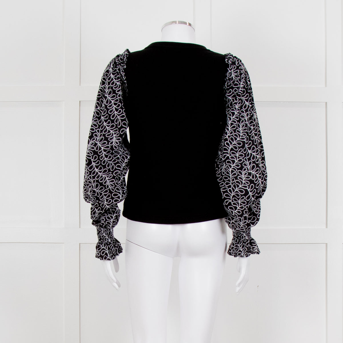 Me + Em Black White Embroidered Sleeves Sweatshirt