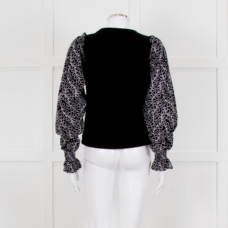 Me + Em Black White Embroidered Sleeves Sweatshirt